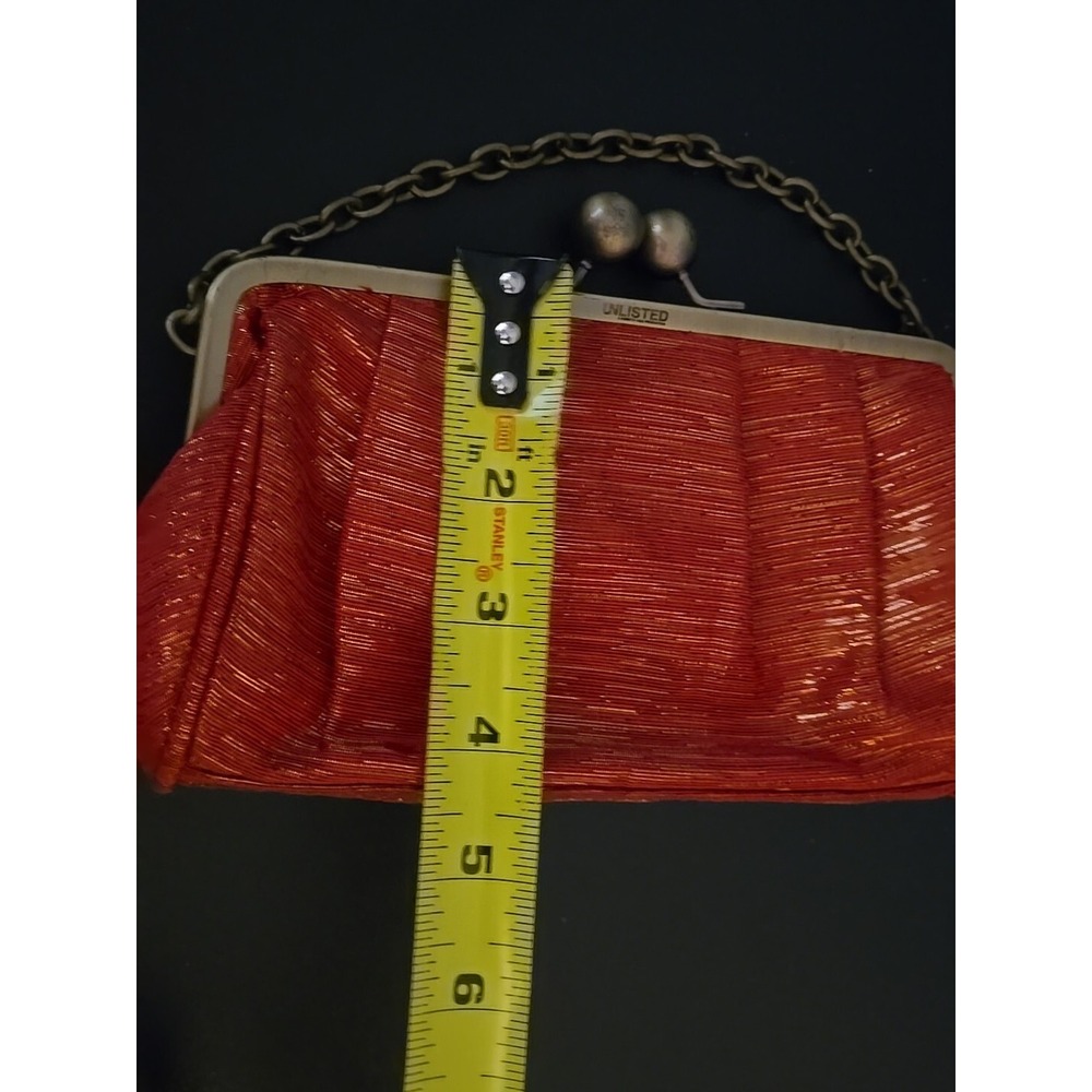 Unlisted by Kenneth Cole Small Evening Satchel red fabric Kisslock Mini Handbag - Picture 9 of 9